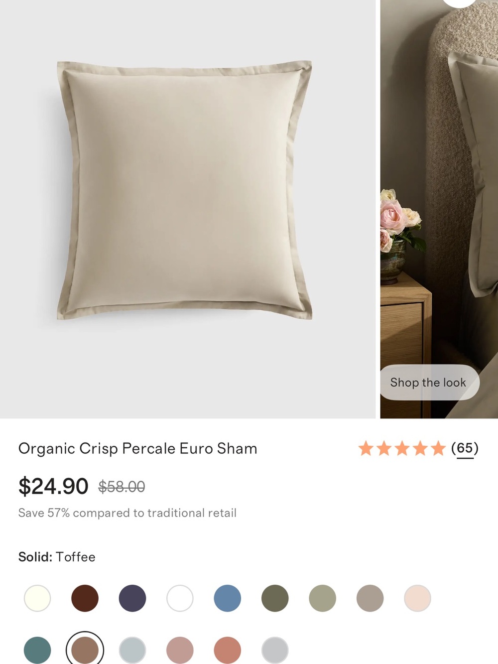 TWO Quince Organic Crisp Percale Euro Sham - Toffee